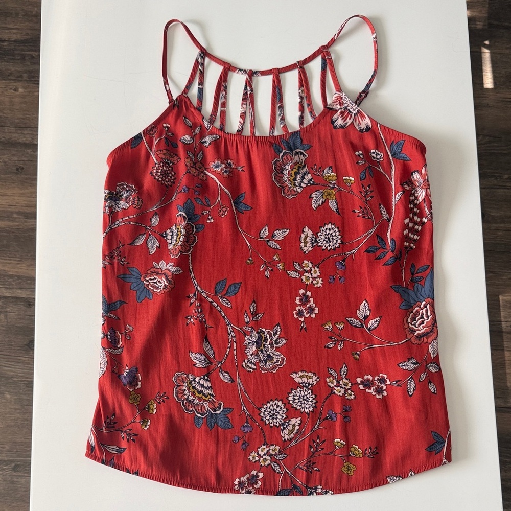 Maurices Red Orange Floral Tank Top